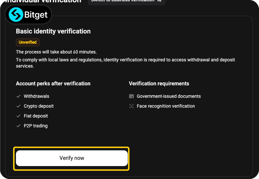비트겟 KYC 인증방법 PC 2단계 - 인증 시작