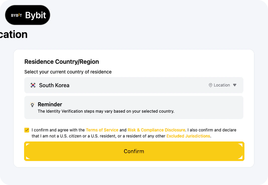 바이비트 KYC 인증방법 PC 2단계 - Confirm 선택