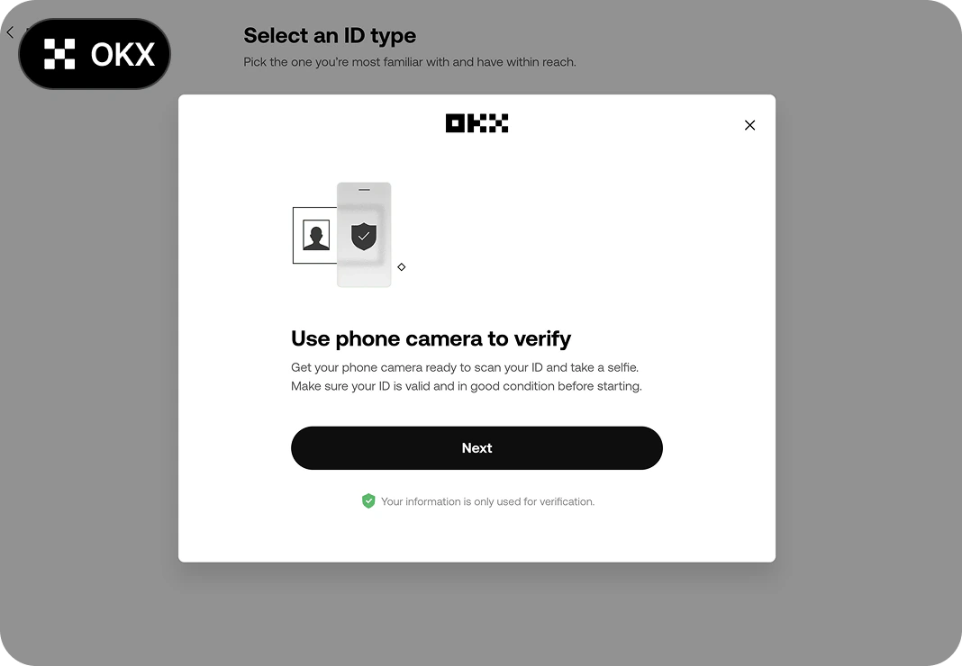OKX KYC 인증방법 PC 5단계 - 휴대폰으로 촬영