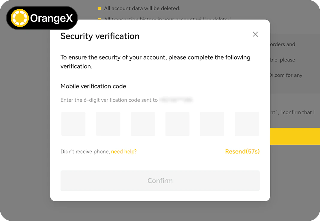 OrangeX KYC 변경방법 PC 5단계 - 인증번호 입력