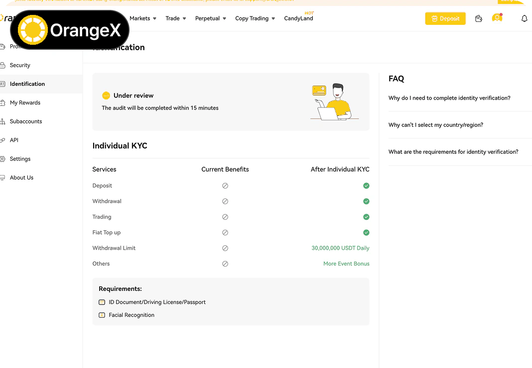 OrangeX KYC 인증방법 PC 3단계 - KYC 검토 및 완료