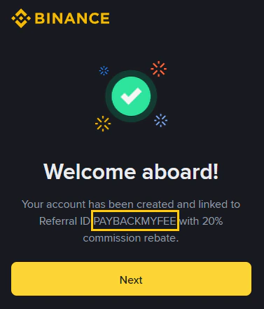 바이낸스 회원가입 가이드 PC 5단계 - PaybackMyFee 코드 확인